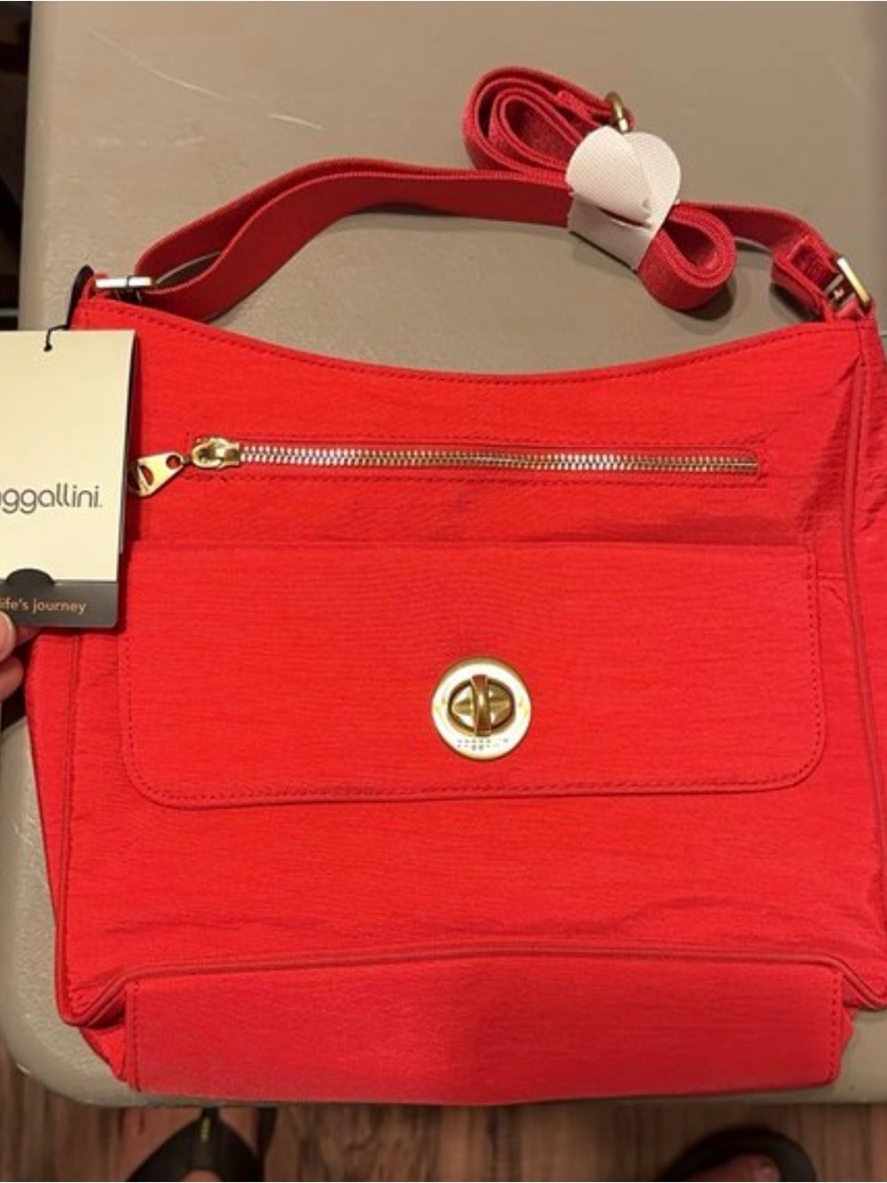Baggallini Red Crossbody with Gold Turn-Lock Accent